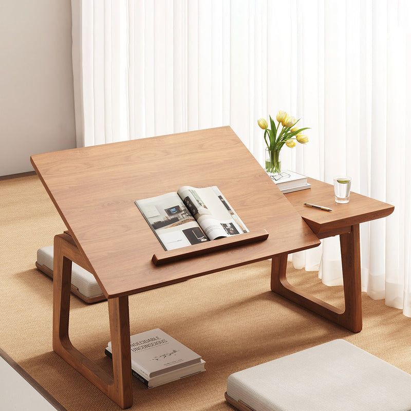 Folding Solid Wood Side Table with Adjustable Top