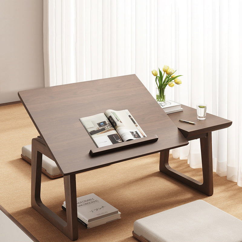 Folding Solid Wood Side Table with Adjustable Top