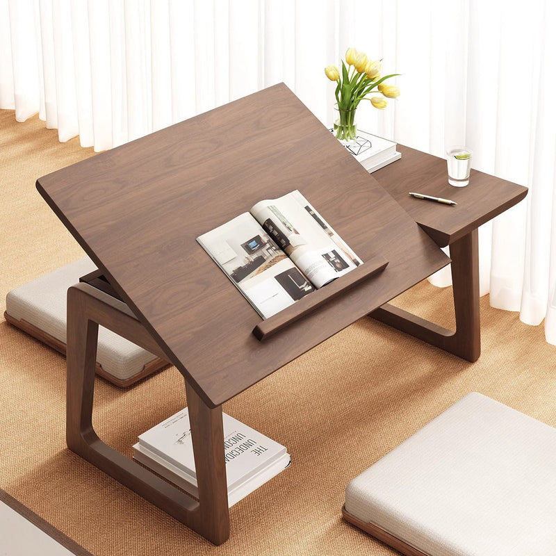 Folding Solid Wood Side Table with Adjustable Top