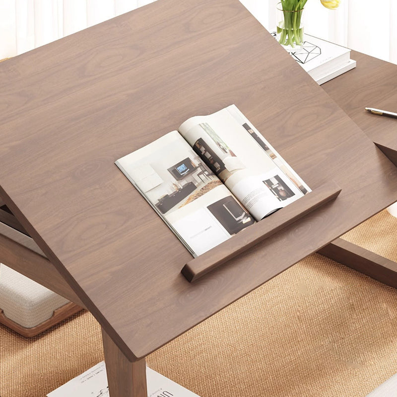 Folding Solid Wood Side Table with Adjustable Top