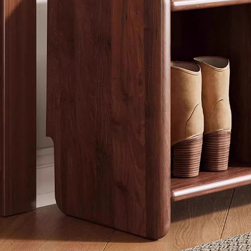 Two-Tier Solid Wood Shoe Bench with Padded Seat for Entryway Storage