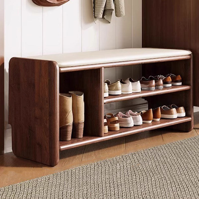 Two-Tier Solid Wood Shoe Bench with Padded Seat for Entryway Storage