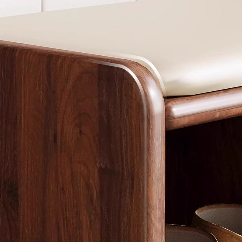 Two-Tier Solid Wood Shoe Bench with Padded Seat for Entryway Storage