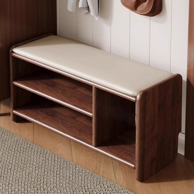 Two-Tier Solid Wood Shoe Bench with Padded Seat for Entryway Storage
