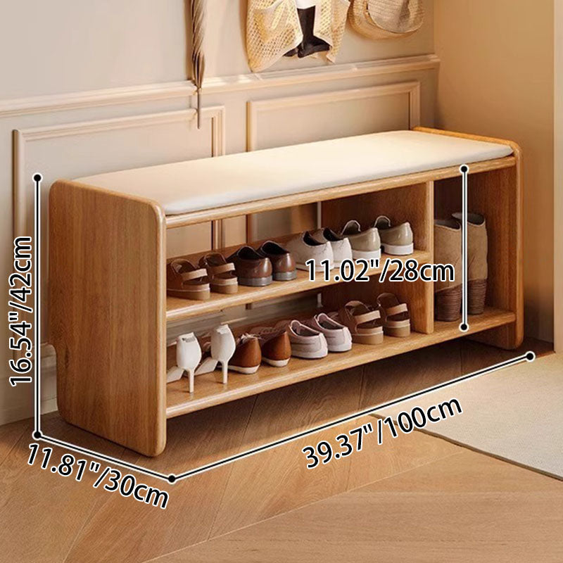 Two-Tier Solid Wood Shoe Bench with Padded Seat for Entryway Storage