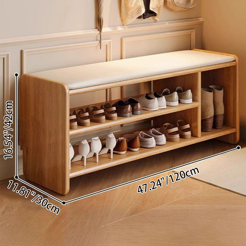 Two-Tier Solid Wood Shoe Bench with Padded Seat for Entryway Storage