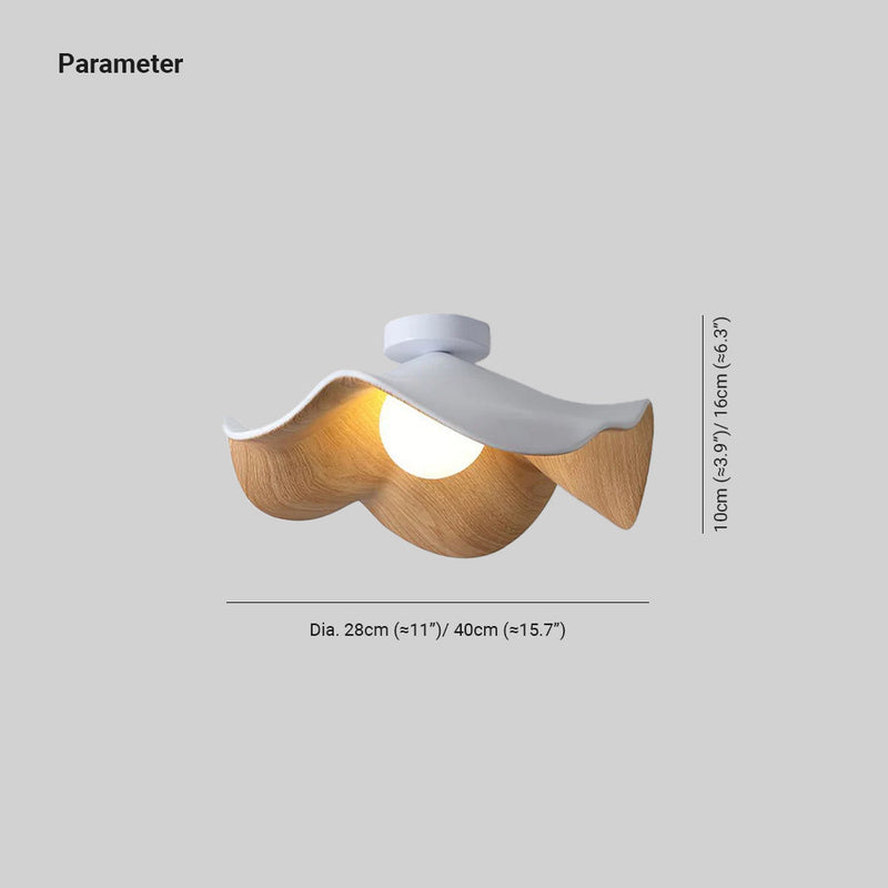 Organic Wave Wood Grain Flush Mount Ceiling Light