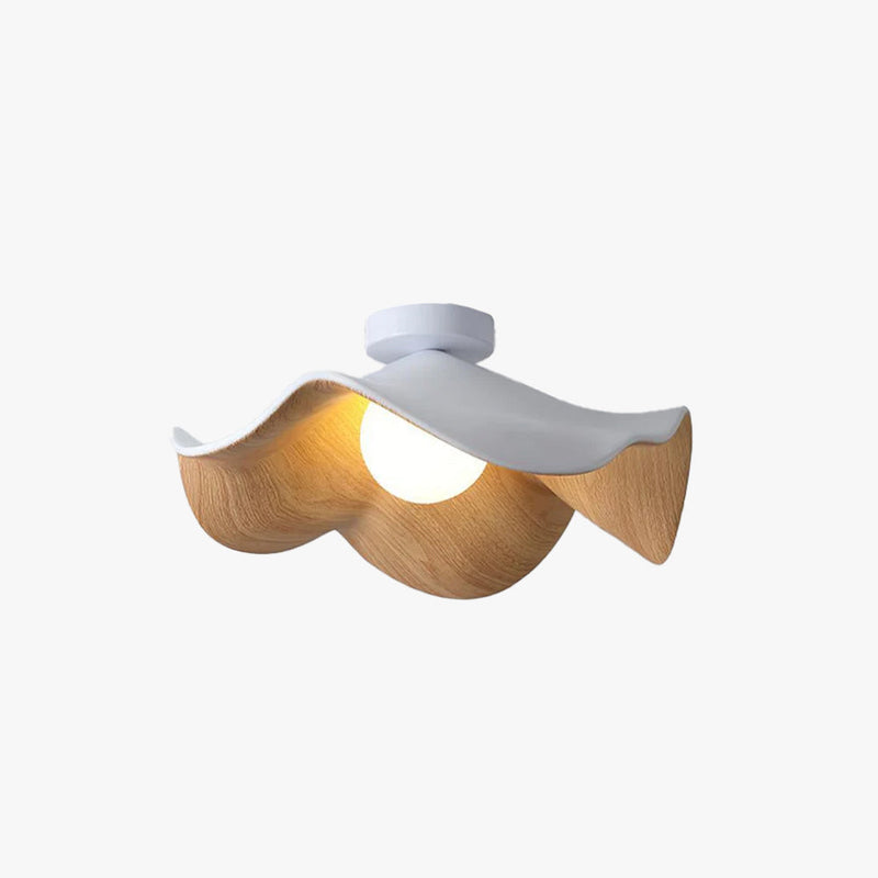 Organic Wave Wood Grain Flush Mount Ceiling Light