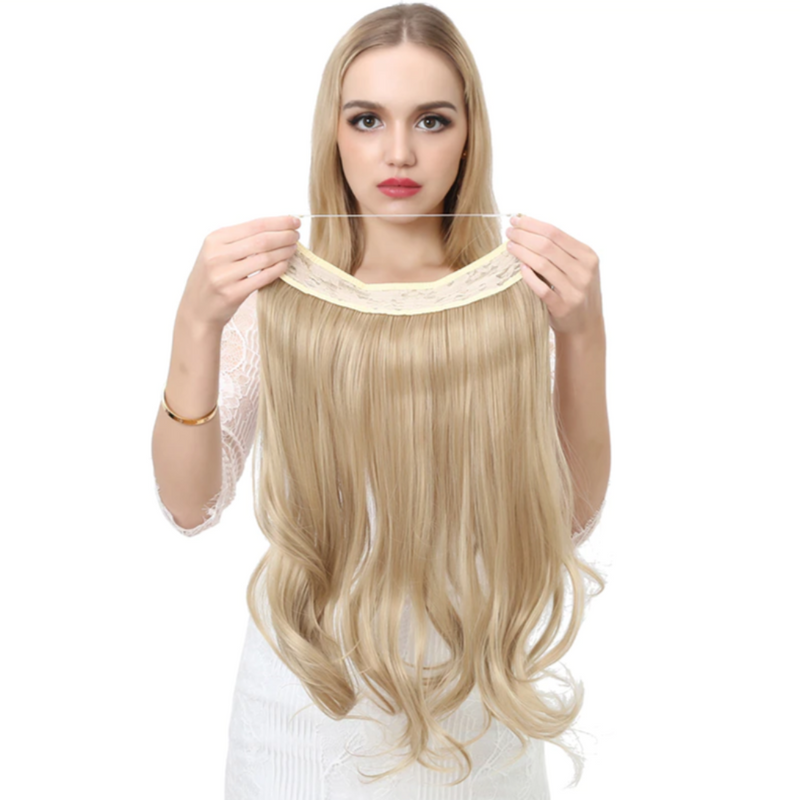 Halo Hair Extensions with Wavy Fibres and Discreet Wire Attachment