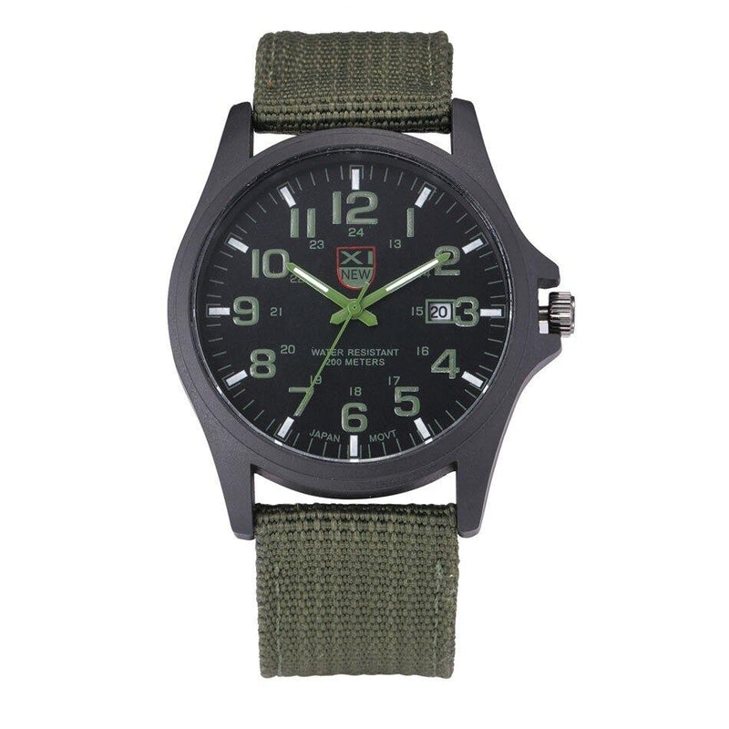 Robust Water-Resistant Men's Watch with Military Design and Date Function