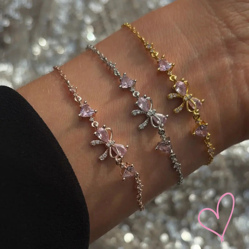 Women's Stainless Steel Bow Cuff Bracelet with Stone Detail