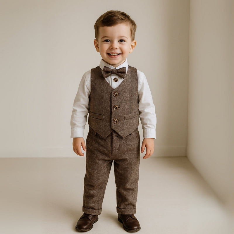 Children's Outfit Set for Toddlers and Kids with Waistcoat and Bow Tie for Special Occasions