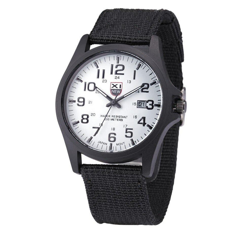 Robust Water-Resistant Men's Watch with Military Design and Date Function
