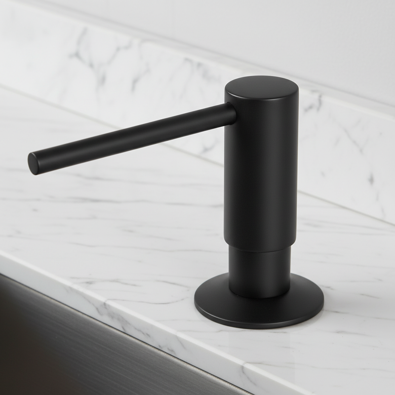 Built-In Kitchen Soap Dispenser with Brass Pump and Refillable Bottle