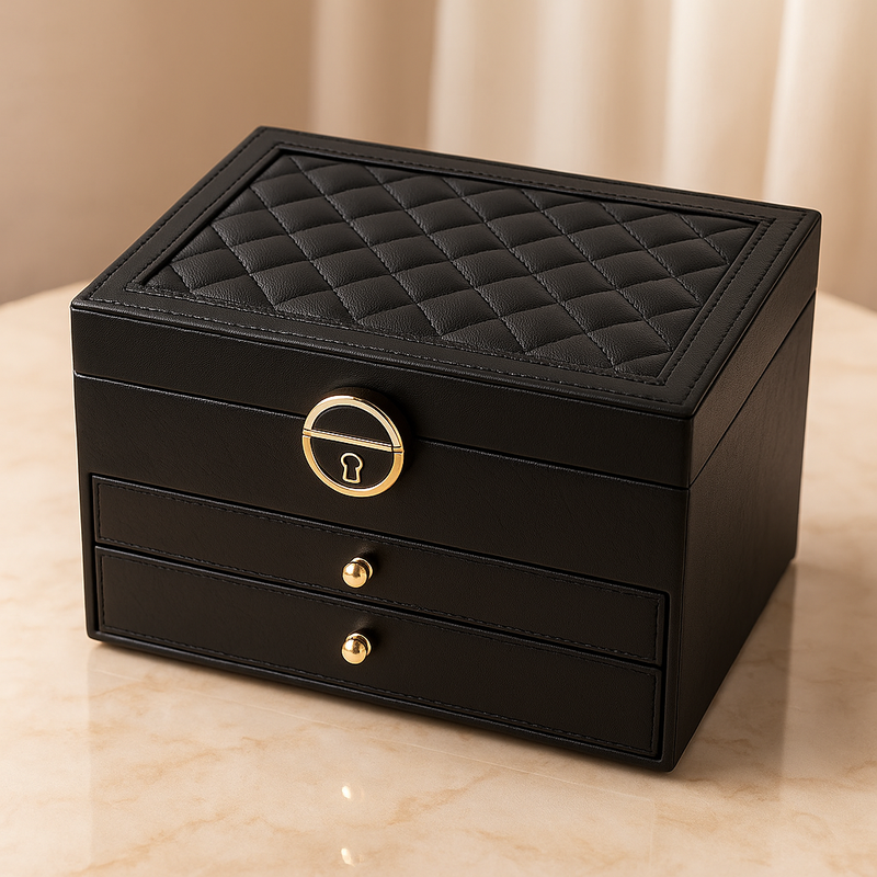 Luxury Multi-Layer Jewellery Organiser – Compact Storage Box with Drawers and Lock