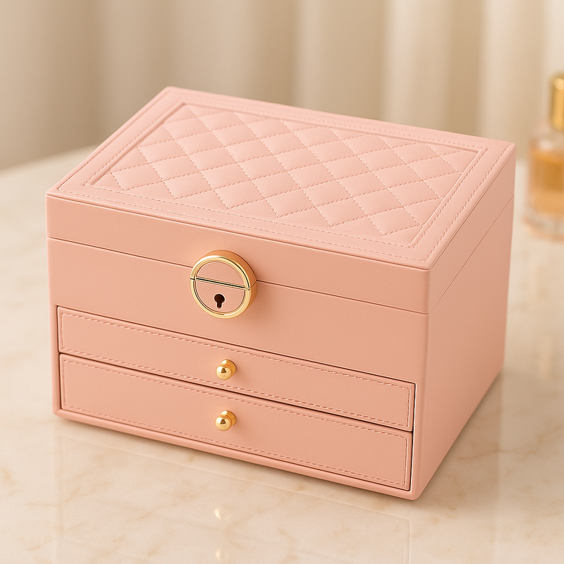 Luxury Multi-Layer Jewellery Organiser – Compact Storage Box with Drawers and Lock