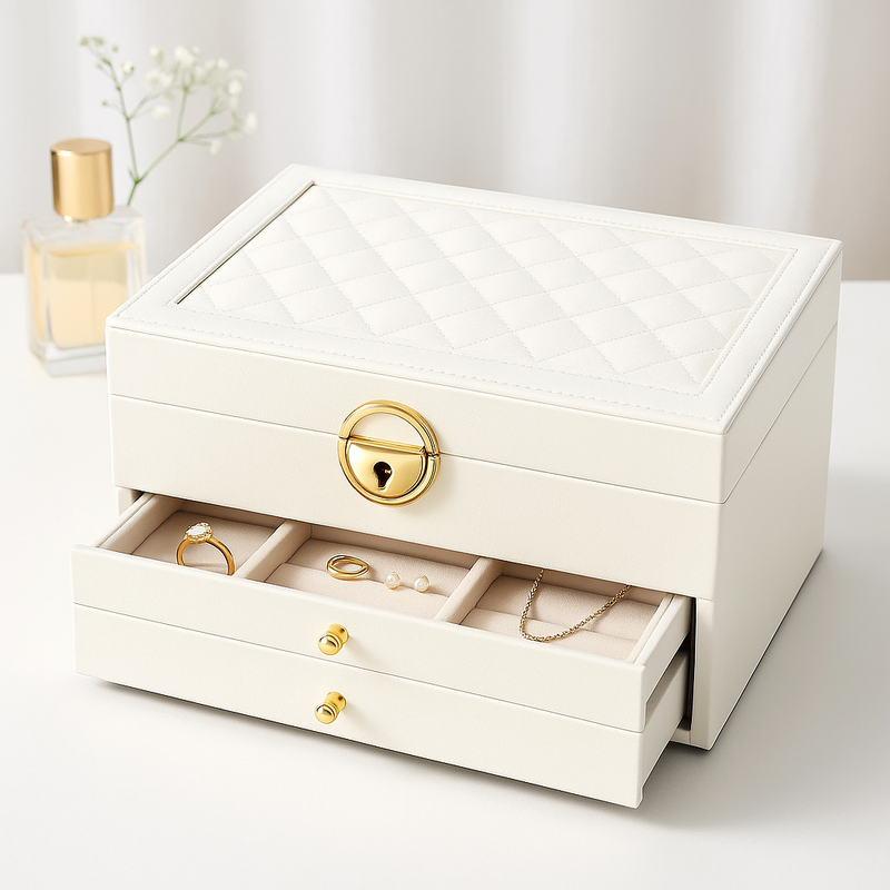Luxury Multi-Layer Jewellery Organiser – Compact Storage Box with Drawers and Lock