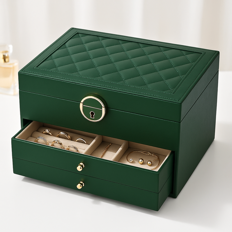 Luxury Multi-Layer Jewellery Organiser – Compact Storage Box with Drawers and Lock