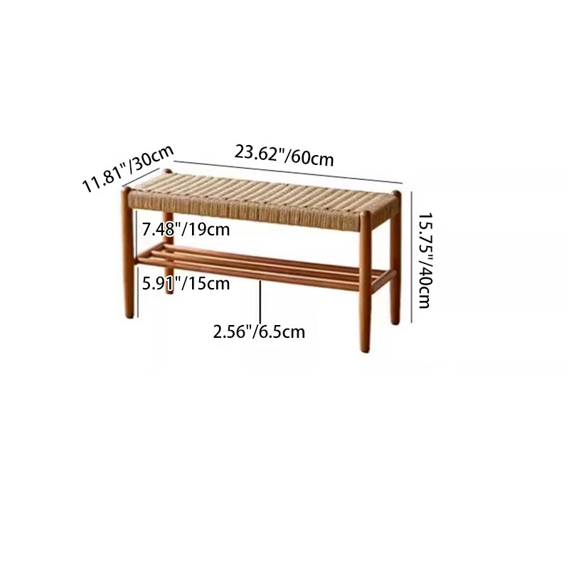 Japanese Cherry Wood Bench with Woven Cowhide Rope Seat