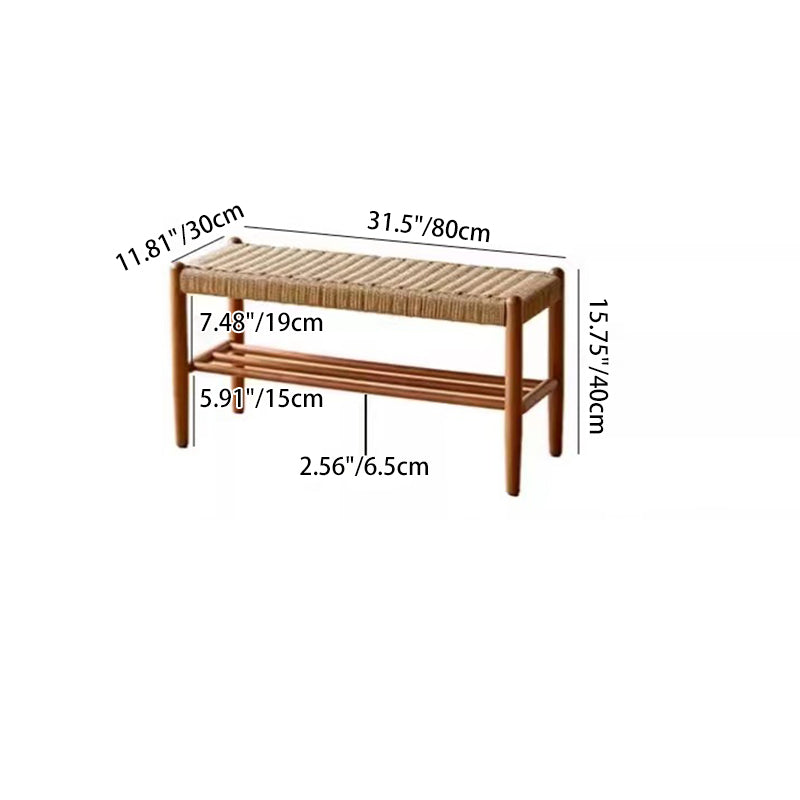 Japanese Cherry Wood Bench with Woven Cowhide Rope Seat