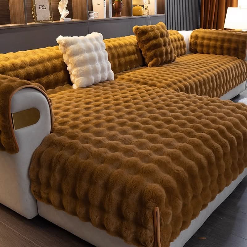 Plush Sofa Protector Cover with Quilted Non-Slip Design