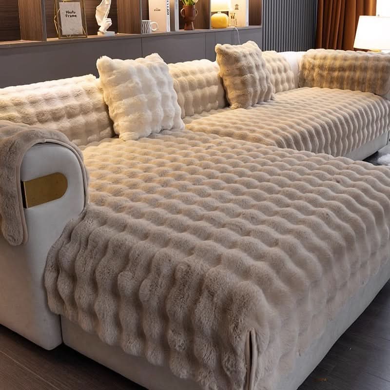 Plush Sofa Protector Cover with Quilted Non-Slip Design
