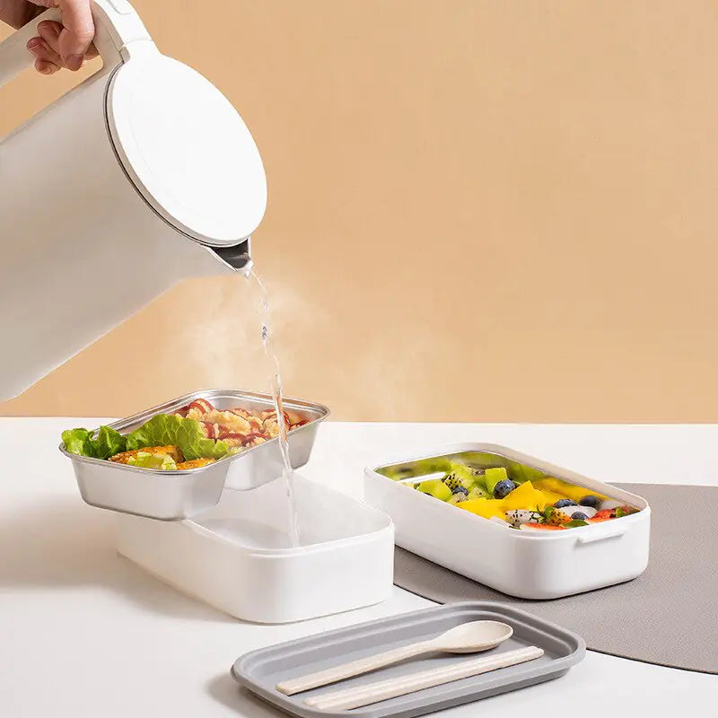 Two-Tier Stainless Steel Bento Lunch Box with Divided Trays