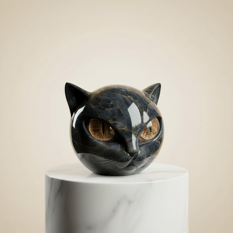 Decorative Cat Head Resin Sculpture with Glossy Finish