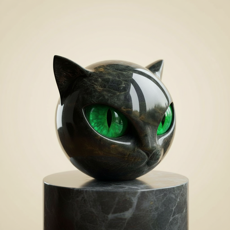 Decorative Cat Head Resin Sculpture with Glossy Finish