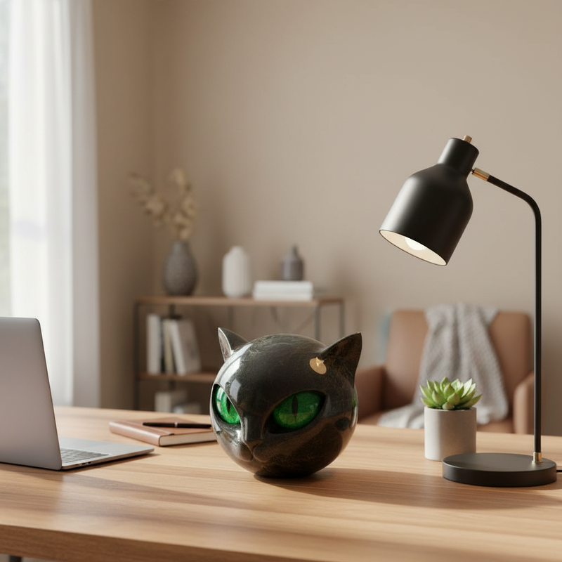 Decorative Cat Head Resin Sculpture with Glossy Finish