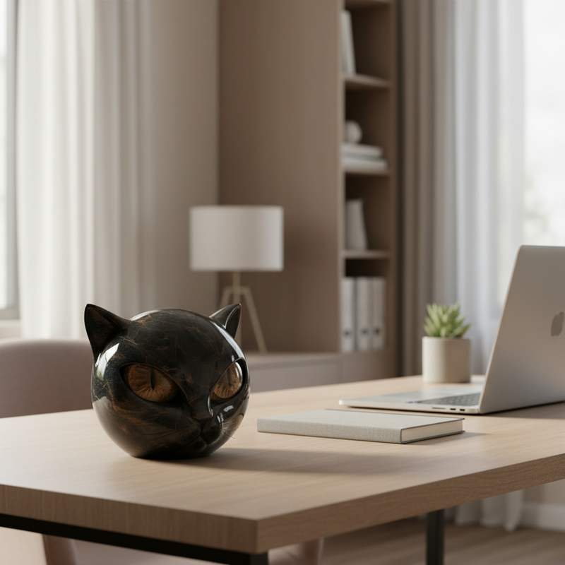 Decorative Cat Head Resin Sculpture with Glossy Finish