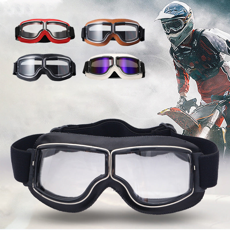 Vintage Motorcycle Goggles with Interchangeable Lenses and Comfort Padding
