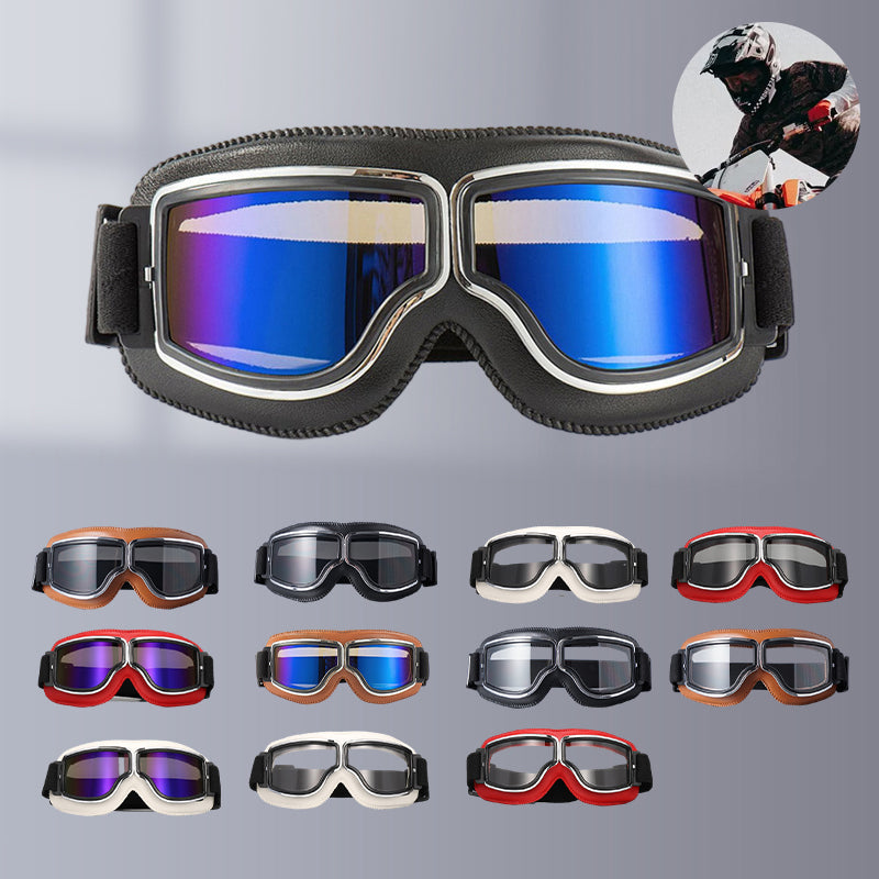 Vintage Motorcycle Goggles with Interchangeable Lenses and Comfort Padding