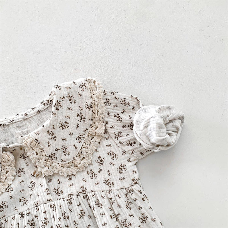 Baby Romper Set for Girls with Floral Print and Bonnet