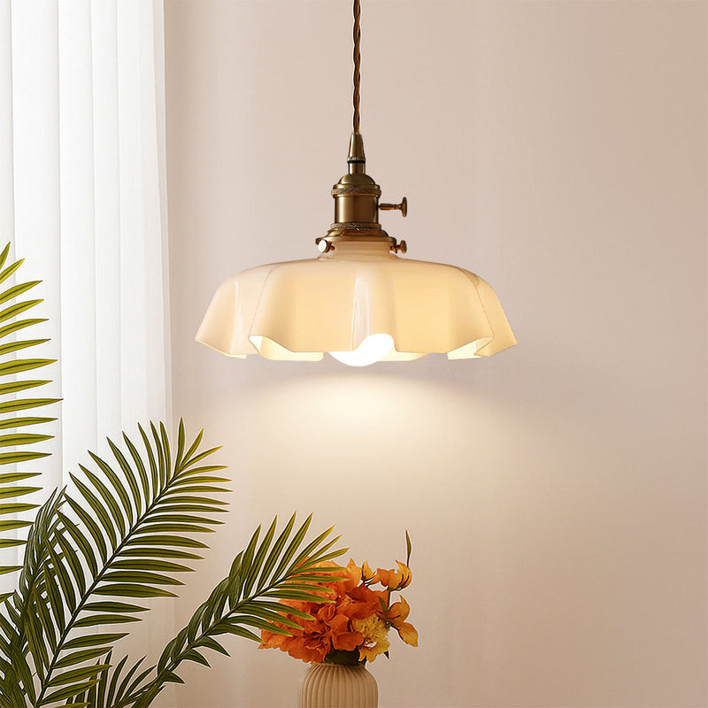 French-Style Scalloped Glass Pendant Light with Adjustable Cable
