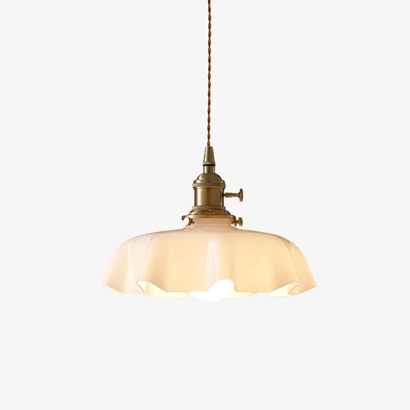 French-Style Scalloped Glass Pendant Light with Adjustable Cable