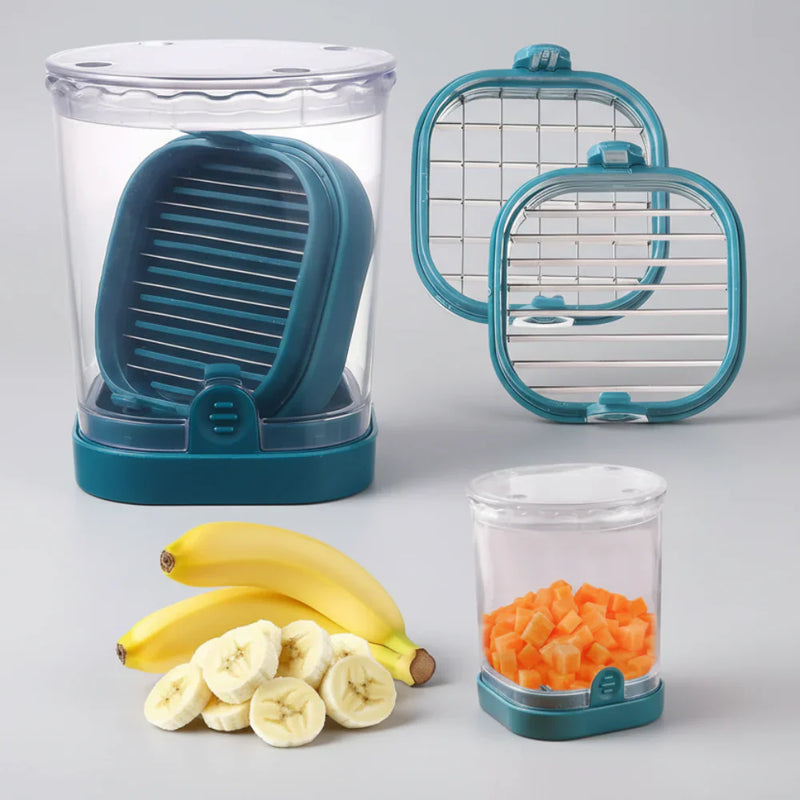 Fruit Slicer with Collection Bowl and Interchangeable Blades for Quick Cutting