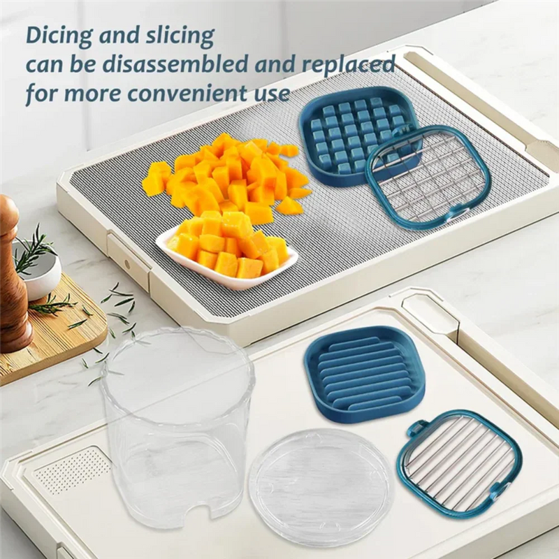 Fruit Slicer with Collection Bowl and Interchangeable Blades for Quick Cutting