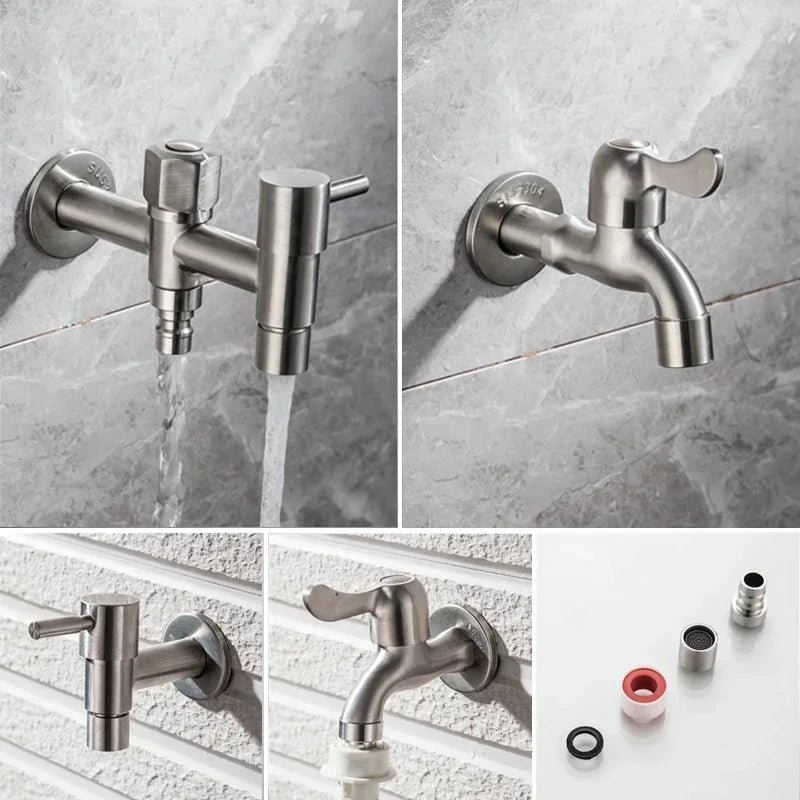 Dual Outlet 304 Stainless Steel Wall-Mounted Tap