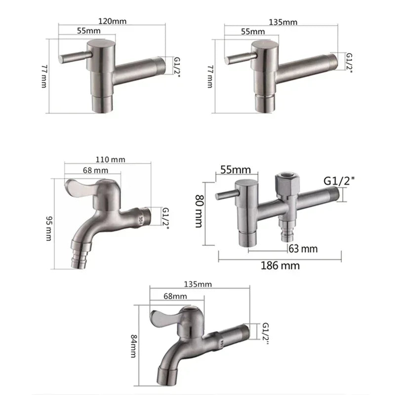 Dual Outlet 304 Stainless Steel Wall-Mounted Tap