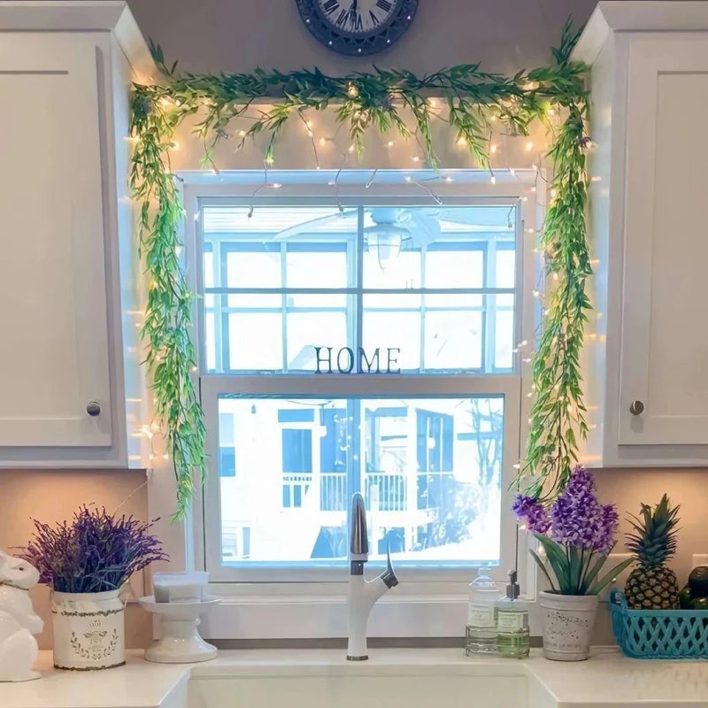 Decorative Light Garland with Green Branches and LED Lighting for Atmosphere