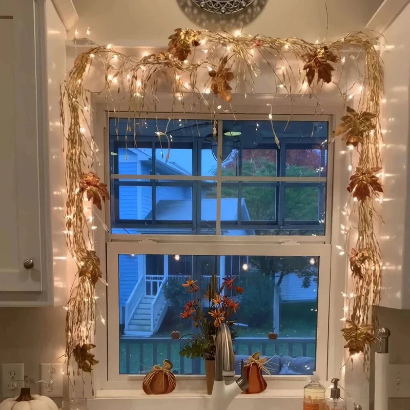 Decorative Light Garland with Green Branches and LED Lighting for Atmosphere