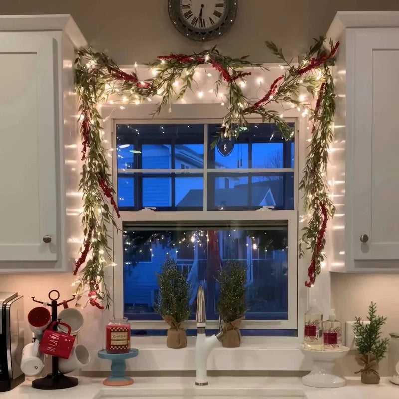 Decorative Light Garland with Green Branches and LED Lighting for Atmosphere