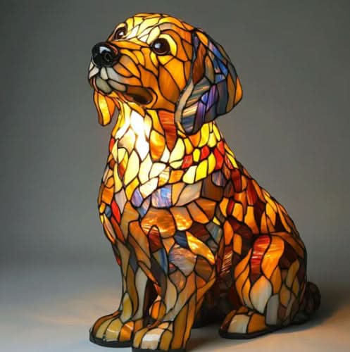 Decorative Dog Table Lamp with Mosaic Design – Atmospheric and Artistic