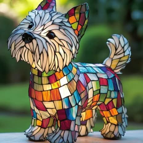 Decorative Dog Table Lamp with Mosaic Design – Atmospheric and Artistic