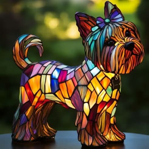 Decorative Dog Table Lamp with Mosaic Design – Atmospheric and Artistic