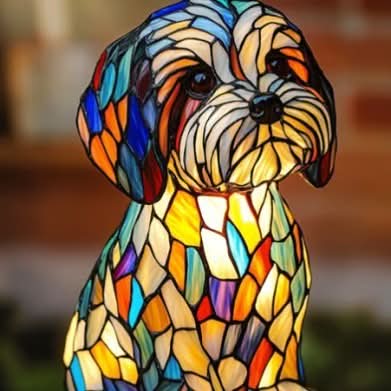 Decorative Dog Table Lamp with Mosaic Design – Atmospheric and Artistic