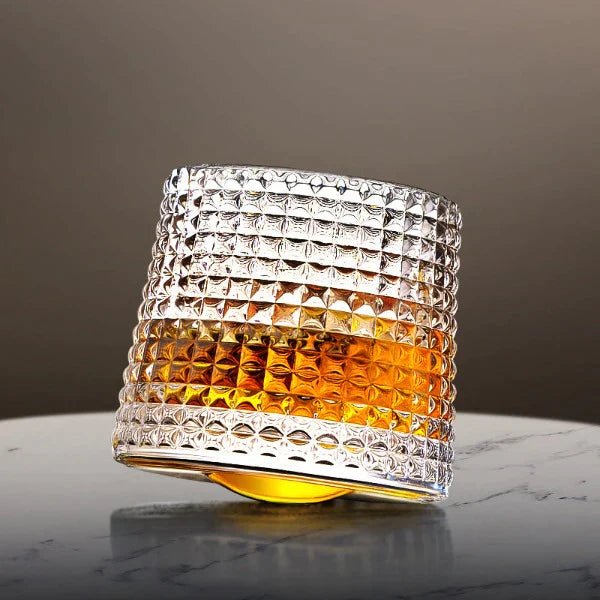 Rotating Crystal Whiskey Glasses with Geometric Design
