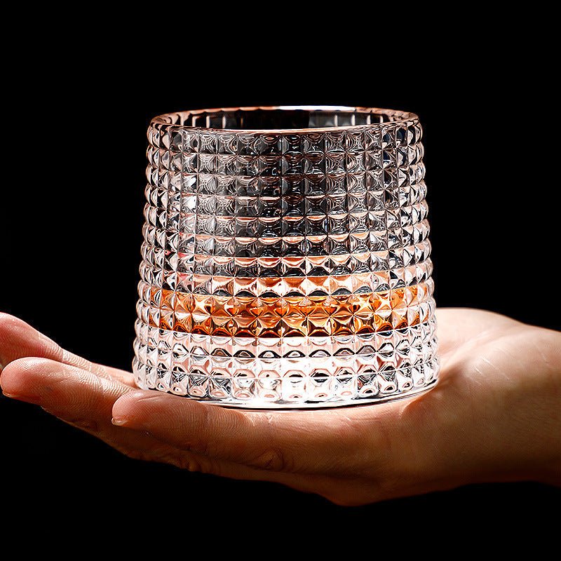 Rotating Crystal Whiskey Glasses with Geometric Design