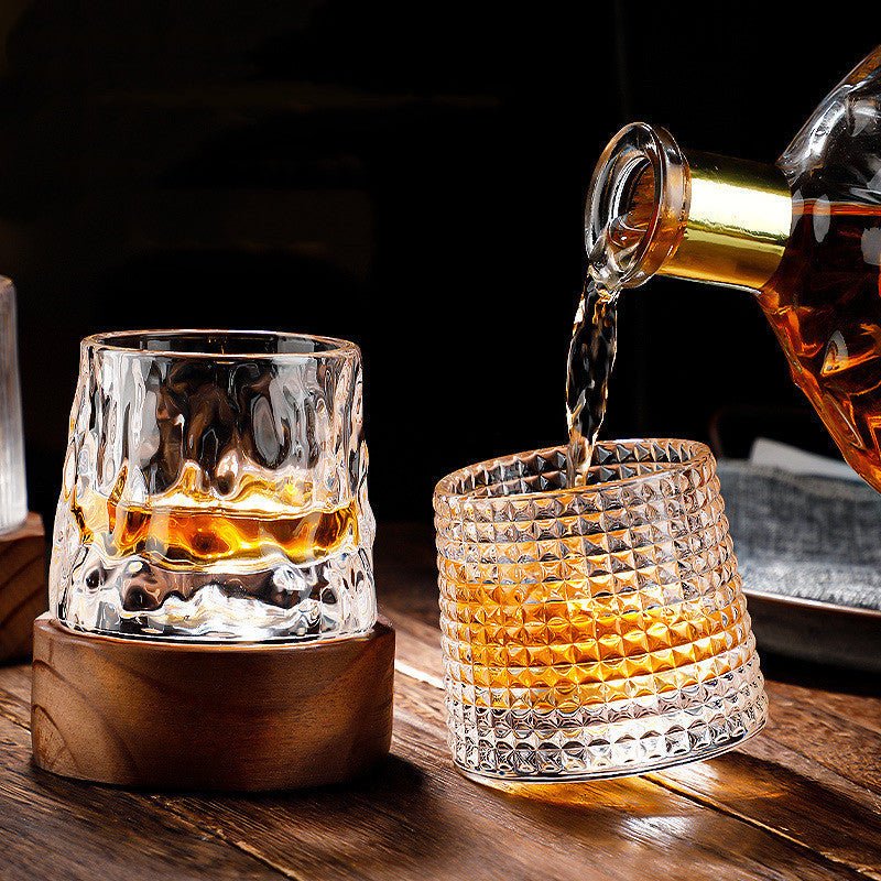 Rotating Crystal Whiskey Glasses with Geometric Design